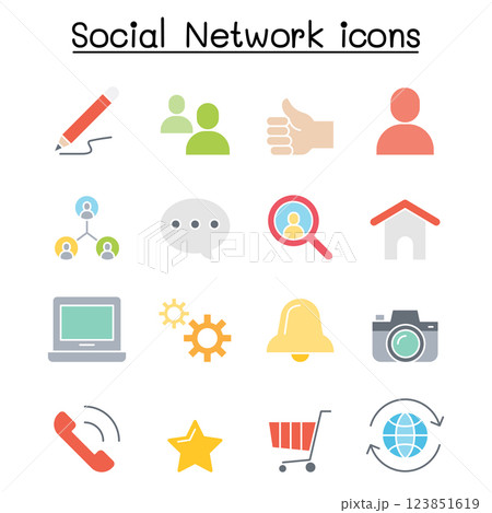 Social network icon set in flat color style Social network icon set in flat color style 123851619