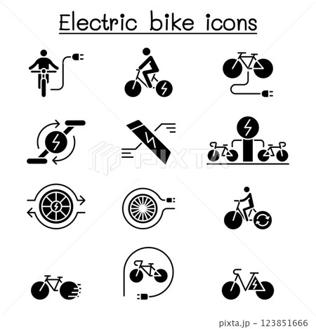 Electric bike icon set in glyph style Electric bike icon set in glyph style 123851666