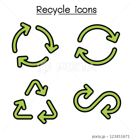 Recycle icon set in outline style in colorline style 123851671
