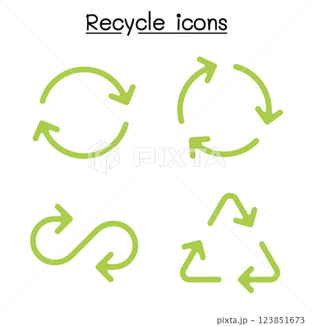 Recycle icon set in outline style in flat color style 123851673