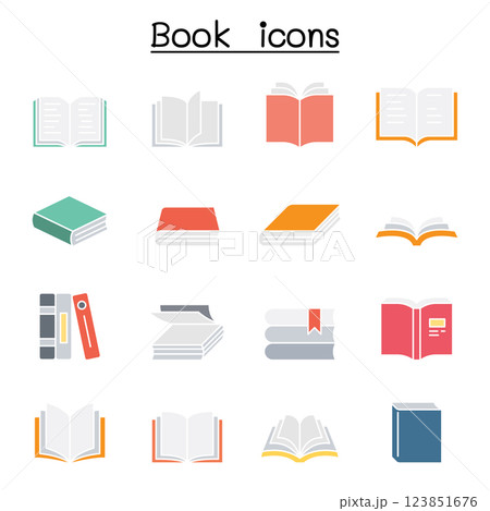Book icon set in flat color style 123851676