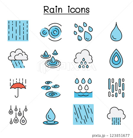 Rain icon set in colorline style 123851677