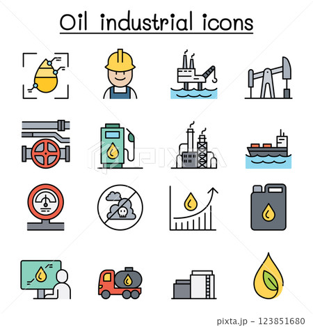 Oil icon set in colorline style 123851680