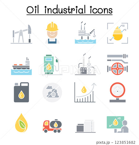 Oil icon set in flat color style 123851682