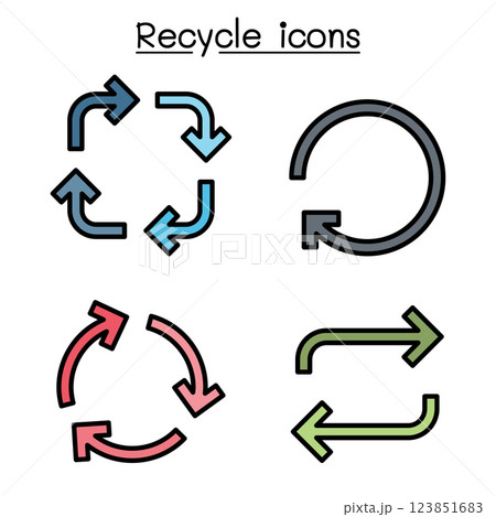 Recycle arrow icon set in colorline style 123851683