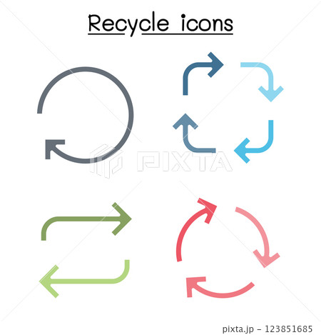 Recycle arrow icon set in flat color style 123851685