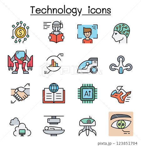 Technology icon set in colorline style Technology icon set in colorline style 123851704