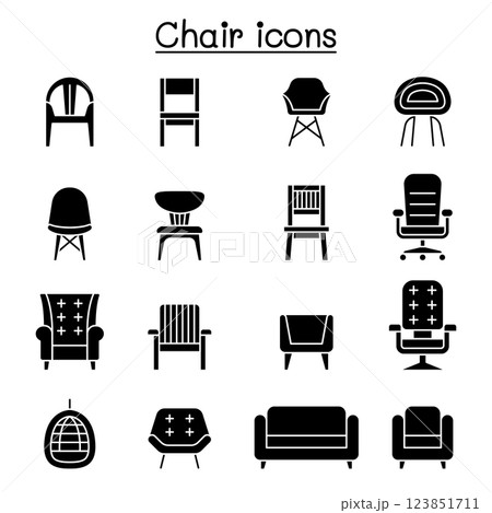 Chair and Sofa of front view icon set in glyph style 123851711