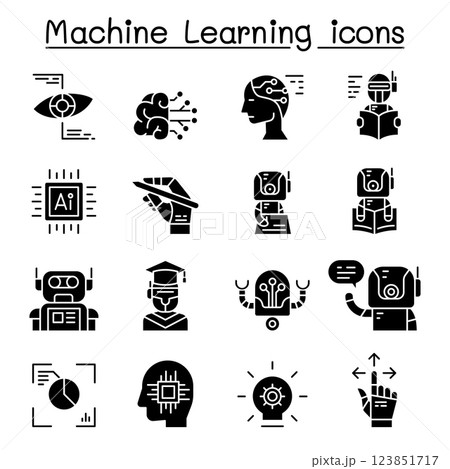 Machine learning icon set in glyph style 123851717