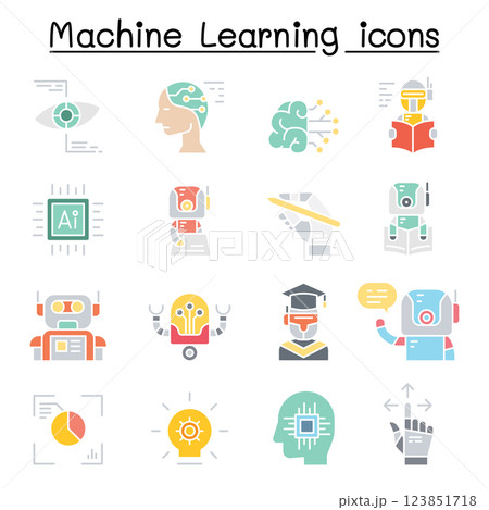 Machine learning icon set in flat color style Machine learning icon set in flat color style 123851718