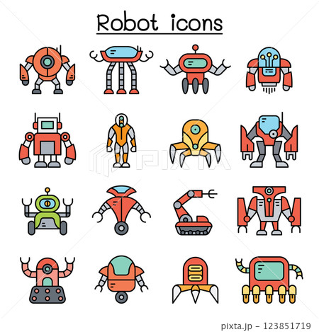 Robot icon set in colorline style 123851719