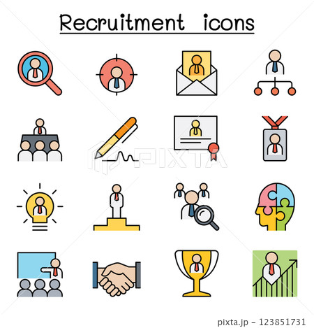 Recruitment, career and job icon set in colorline style 123851731