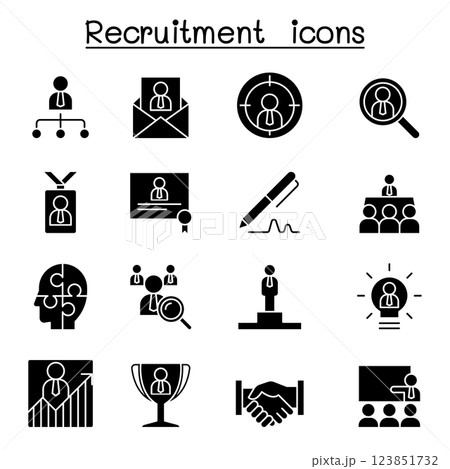 Recruitment, career and job icon set in glyph style Recruitment, career and job icon set in glyph style 123851732