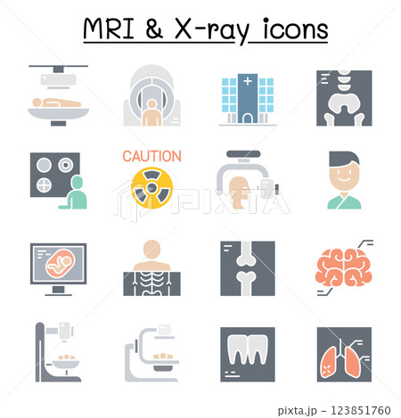 X-ray, MRI and Medical diagnostic icon set in flat color style 123851760