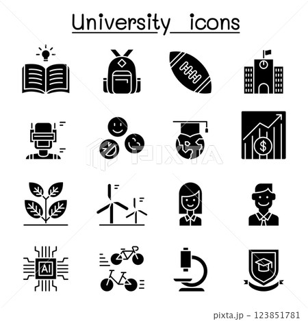 University, college, school icon set in glyph style University, college, school icon set in glyph style 123851781