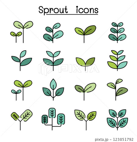 Sprout, plant, treetop, leaf icon set in colorline style 123851792