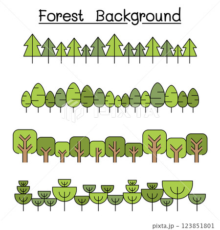 Forest landscape in panorama view vector illustration graphic design in colorline style 123851801