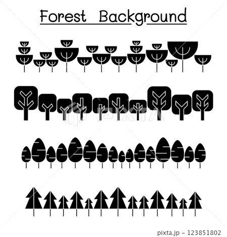Forest landscape in panorama view vector illustration graphic design in glyph style 123851802