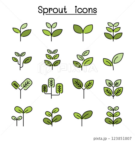 Sprout, treetop, tree, plant icon set in colorline style 123851807