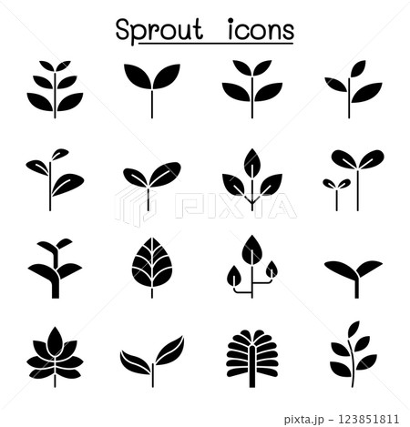 Sprout, plant, treetop, leaf icon set in glyph style Sprout, plant, treetop, leaf icon set in glyph style 123851811