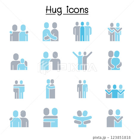 Love, hug, friendship, relationship icon set in flat color style Love, hug, friendship, relationship icon set in flat color style 123851818
