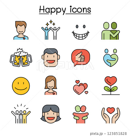 Happy icon set in colorline style 123851828