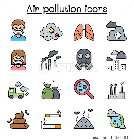 Air pollution icon set in colorline style 123851840