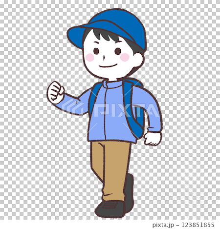 リュックを背負って歩く男性イラスト リュックを背負って歩く男性イラスト 123851855