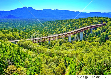 北海道上士幌町 三国峠 松見大橋を望む絶景 北海道上士幌町 三国峠 松見大橋を望む絶景 123851872