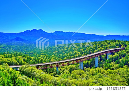 北海道上士幌町 三国峠 松見大橋を望む絶景 北海道上士幌町 三国峠 松見大橋を望む絶景 123851875
