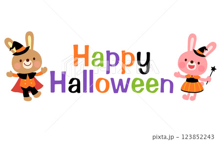 かわいいウサギ　ハロウィン　ロゴ 123852243