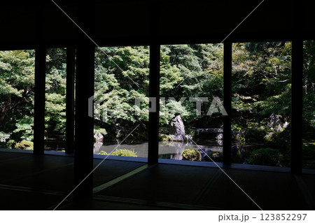 新緑を映した寺院の庭園 新緑を映した寺院の庭園 123852297