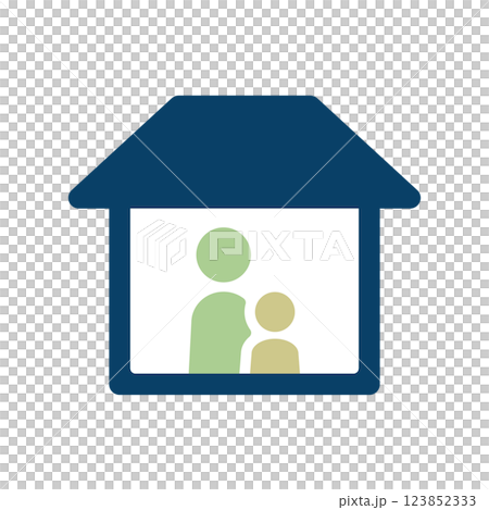 親と子どもが家にいるアイコンイラスト 親と子どもが家にいるアイコンイラスト 123852333