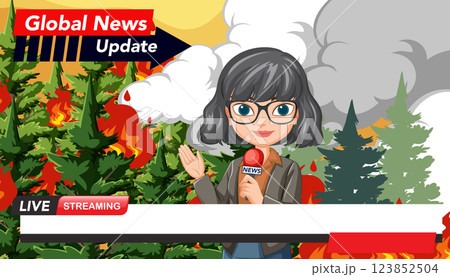 Animated News Reporter in Forest Fire 123852504