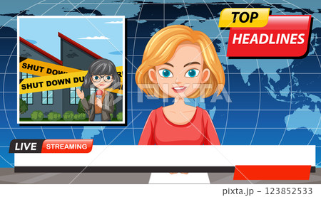 Animated News Broadcast Illustration 123852533