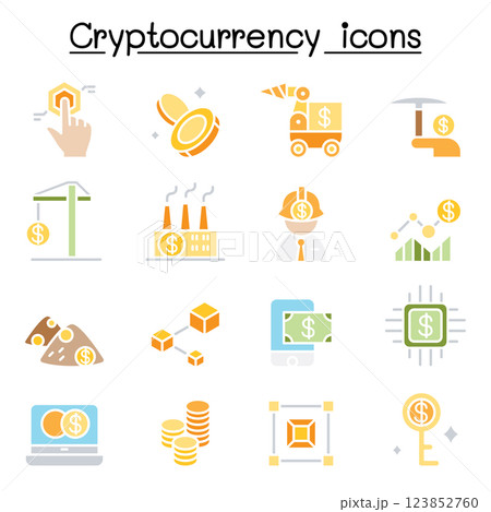 Cryptocurrency , Blockchain and ICO icon set in flat color style 123852760