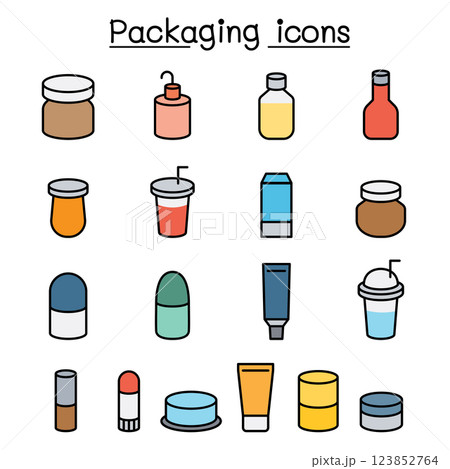 Packaging icon set in colorline style Packaging icon set in colorline style 123852764