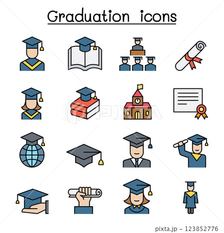 Graduation icon set in colorline style 123852776