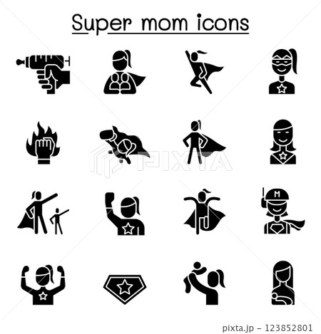 Super mom, super woman, Hero icon set in glyph style 123852801