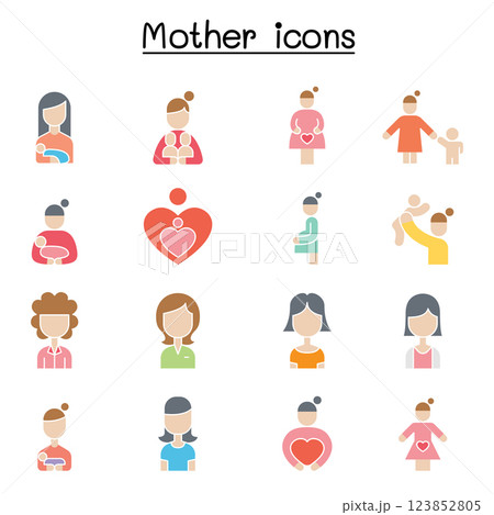Mother and Super mom icon set in flat color style Mother and Super mom icon set in flat color style 123852805
