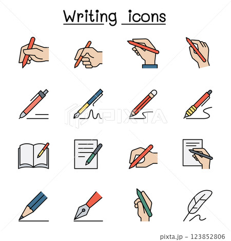 Writing icon set in colorline style Writing icon set in colorline style 123852806