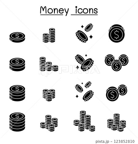 Money and coin icon set in glyph style 123852810