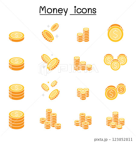 Money and coin icon set in flat color style 123852811
