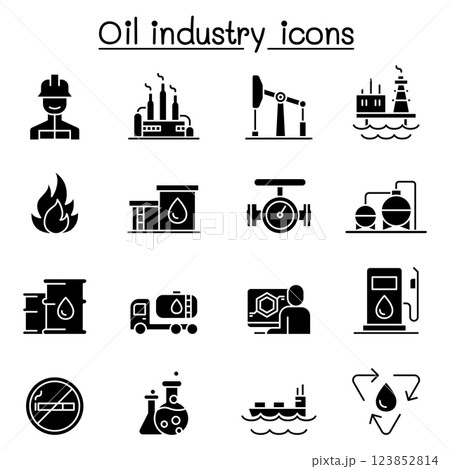 Oil industry icon set in glyph style 123852814