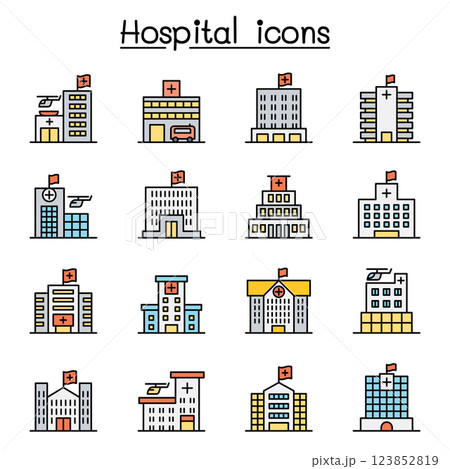 Hospital building icon set in colorline style 123852819