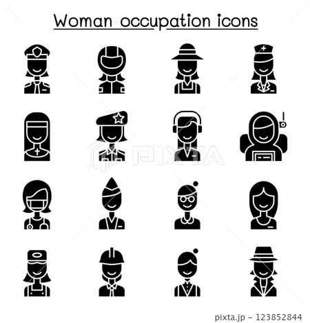 Woman occupation, career icon set in glyph style Woman occupation, career icon set in glyph style 123852844