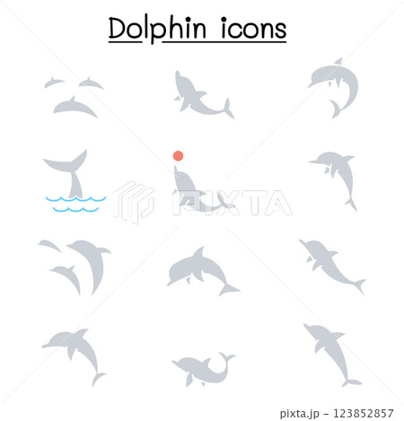 Dolphin icon set in flat color style 123852857