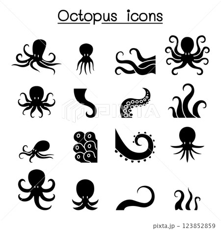 Octopus icon set in glyph style 123852859
