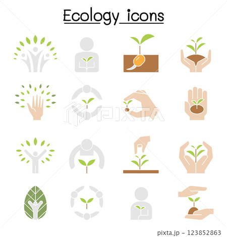 Ecology, Conservation, Eco friendly, save the world icon set in flat color style Ecology, Conservation, Eco friendly, save the world icon set in flat color style 123852863