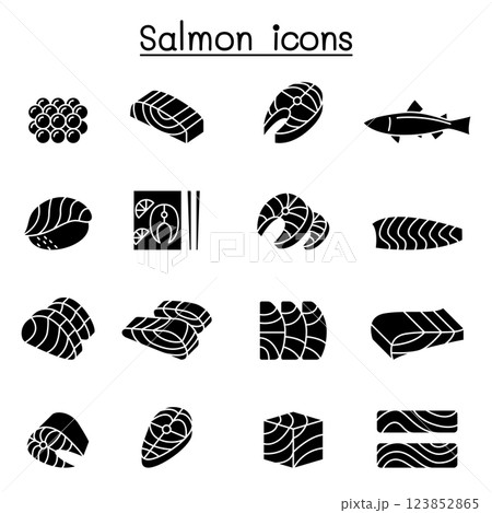 Fresh salmon fish icon set in glyph style 123852865